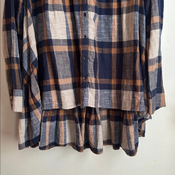 Free People | Peppy Plaid Oversized Button Down Tunic Sz M - Picture 7 of 10